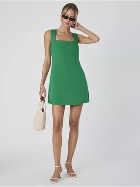 NWT French Connection Sz 8 Birdie Linen Square Neck Sleeveless Mini Dress Green